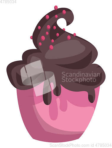 Image of Pink icecream cup with choclate icecream and pink sprinkles on t