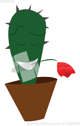 Image of A romantic cactus plant emoji with closed eyes and mouth wide op