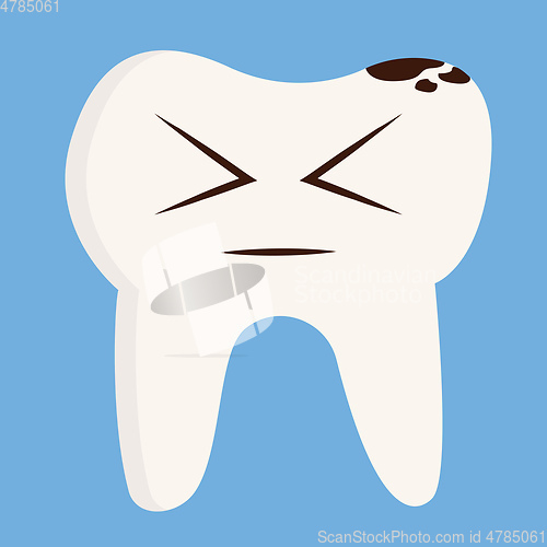 Image of Cartoon of a sick tooth vector illustration on blue background
