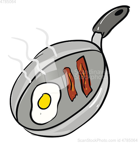 Image of Bacon and eggs frying in a pan vector illustration on white back