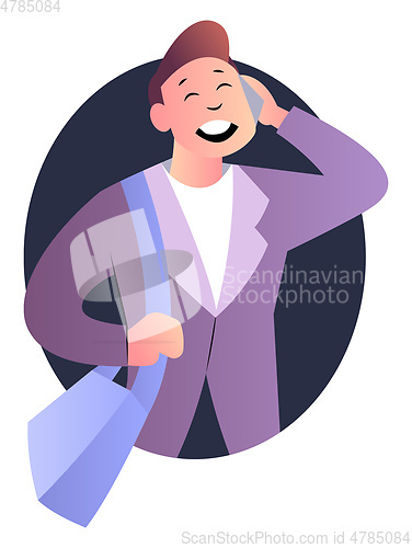 Image of Cute cartoon guy speaking on the phone vector illustration on wh
