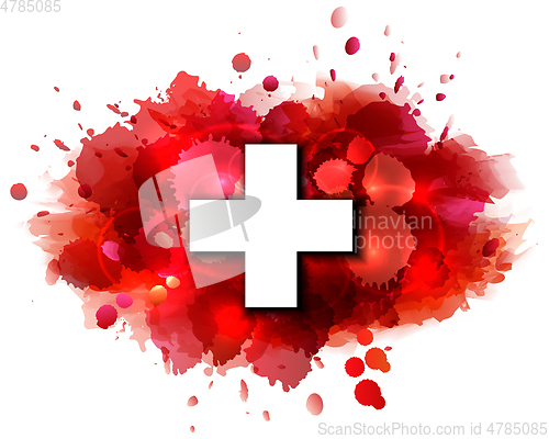 Image of Flag of Switzerland on red paint splashes