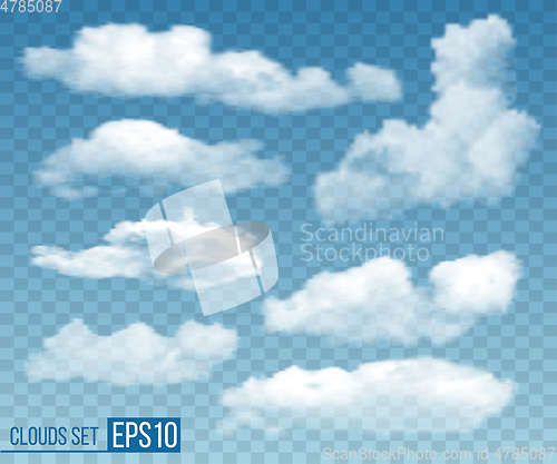 Image of Set of realistic transparent clouds. Vector illustration