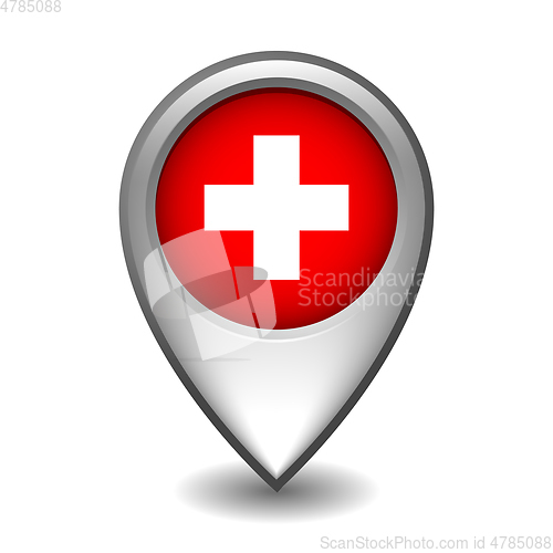 Image of Silver metal map pointer with Switzerland flag