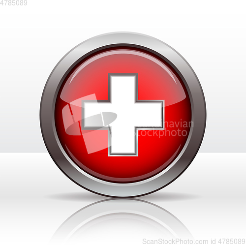 Image of Bright button with flag of Swiss. Vector
