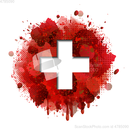 Image of Flag of Switzerland on red paint splashes