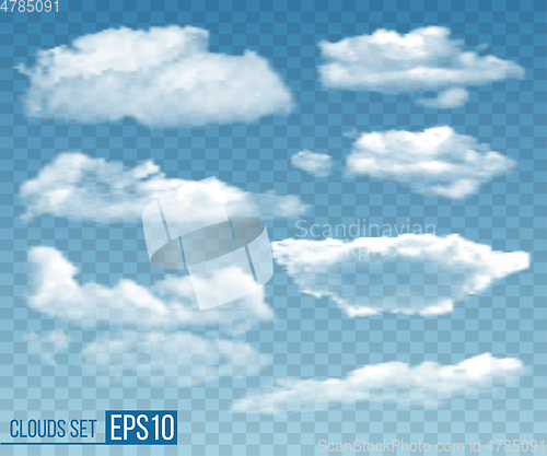 Image of Set of realistic transparent clouds. Vector illustration