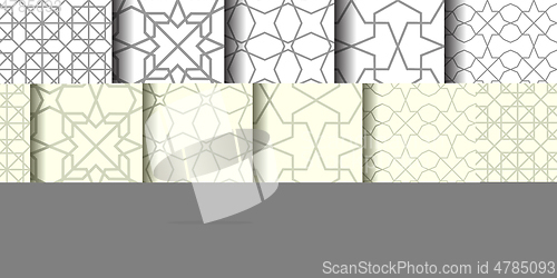 Image of Set of White and grey oriental patterns.
