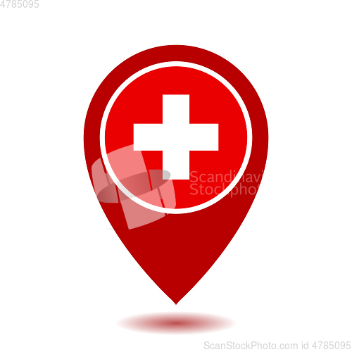 Image of Map Pointer Icon With Cross, First Aid Sign.