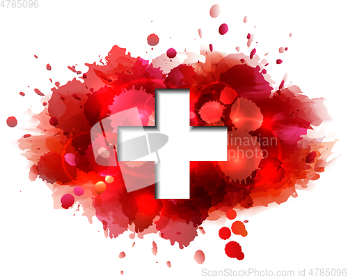 Image of Flag of Switzerland on red paint splashes