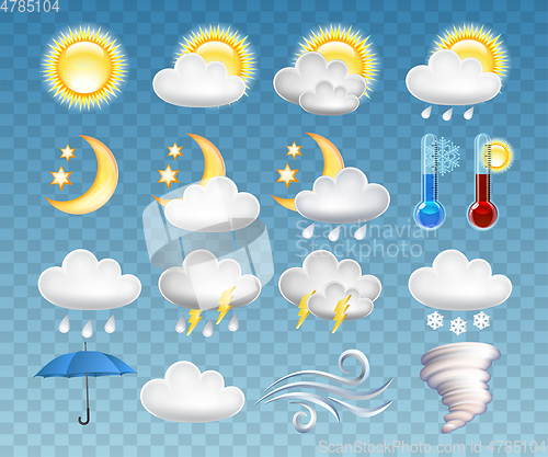 Image of Set of different weather icons vector illustration