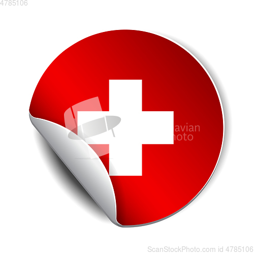 Image of Bright sticker with flag of Swiss. Vector