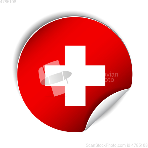 Image of Bright sticker with flag of Swiss. Vector