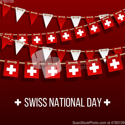 Image of Swiss national day background with hanging flags