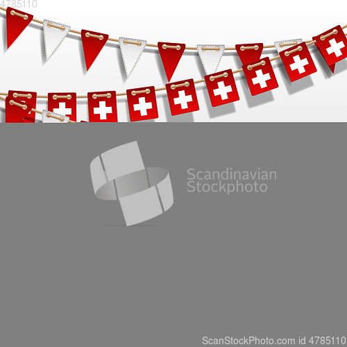 Image of Swiss national day background with hanging flags