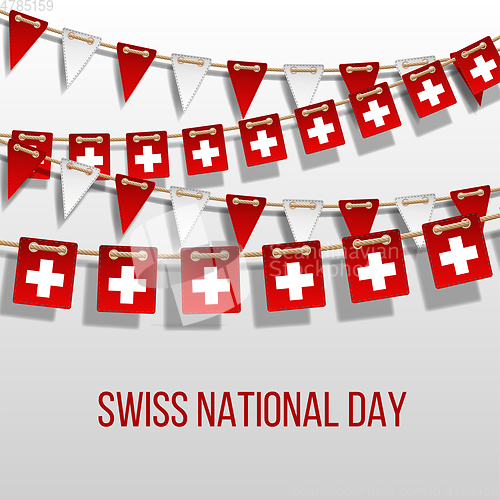 Image of Swiss national day background with hanging flags