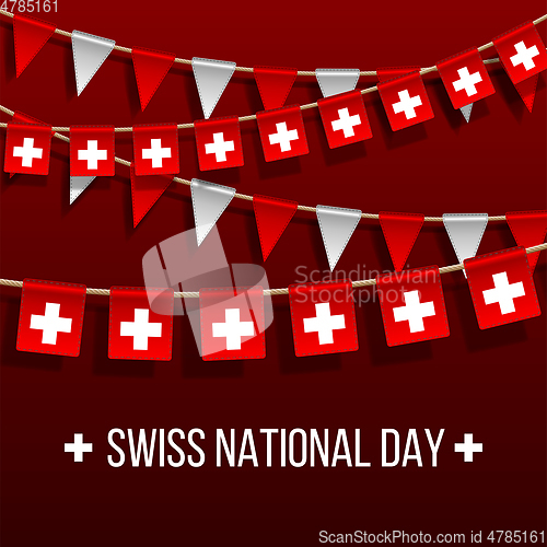 Image of Swiss national day background with hanging flags