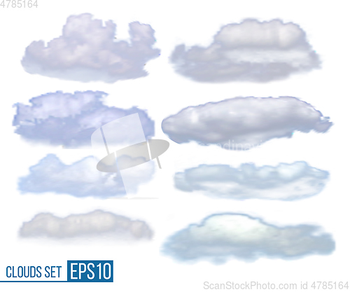 Image of Collection of realistic clouds isolated on white