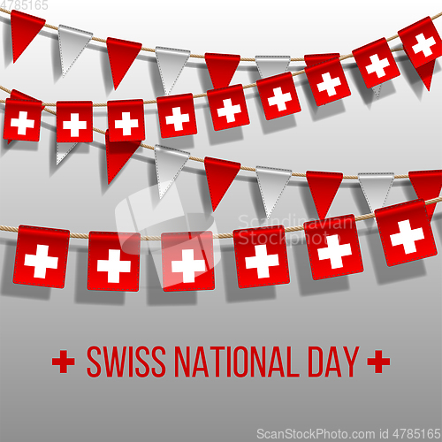 Image of Swiss national day background with hanging flags