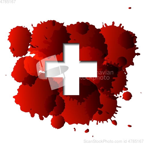 Image of First aid cross on red blood splatter.