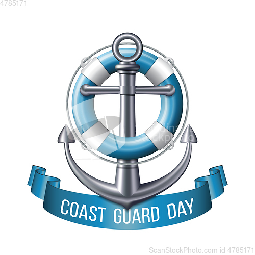 Image of Coast guard day greeting card. Nautical emblem