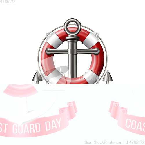 Image of Coast guard day greeting card. Nautical emblem