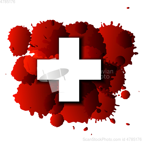 Image of First aid cross on red blood splatter.