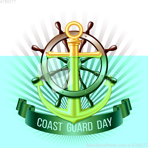 Image of Coast guard day greeting card. Nautical emblem