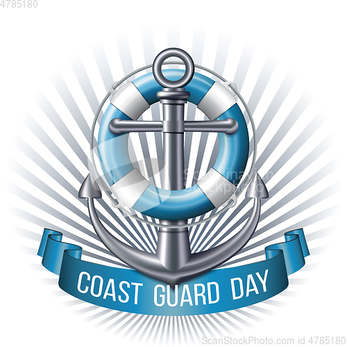 Image of Coast guard day greeting card. Nautical emblem