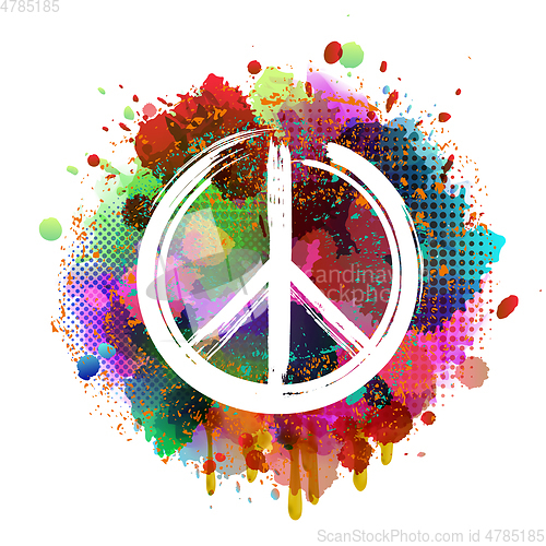 Image of White Peace Hippie Symbol on colorful background