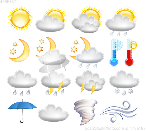 Image of Set of different weather icons vector illustration