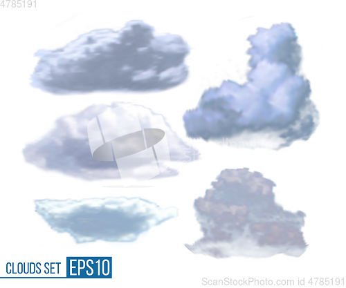 Image of Collection of realistic clouds isolated on white