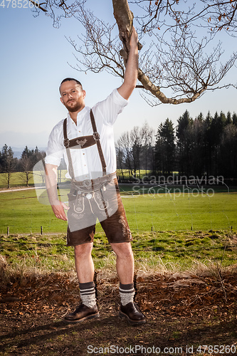 Image of bavarian tradition man in the grass
