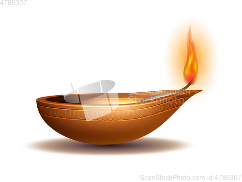 Image of Burning diya on Happy Diwali Holiday isolated on white