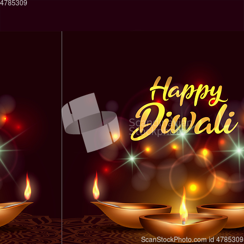 Image of Three burning diya on Happy Diwali Holiday on dark