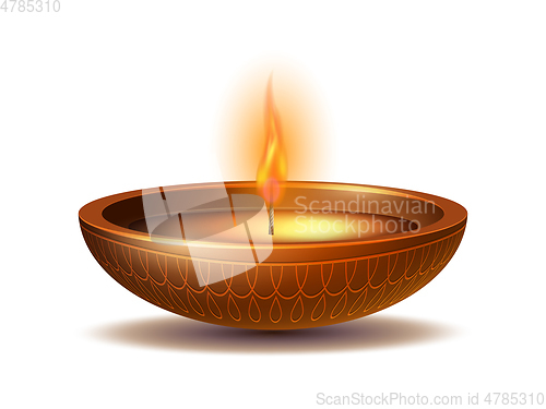 Image of Burning diya on Happy Diwali Holiday isolated on white