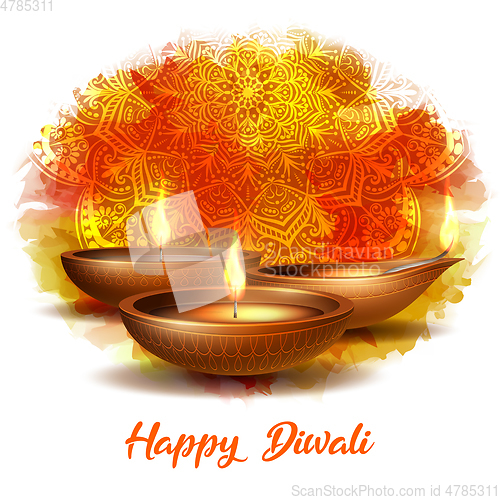 Image of Burning diya on Happy Diwali Holiday on dark