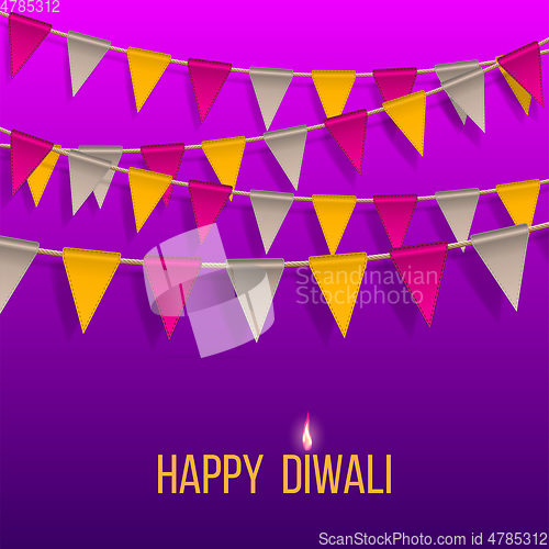 Image of Congratulation banner with hanging flags on Happy Diwali Holiday