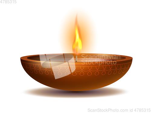 Image of Burning diya on Happy Diwali Holiday isolated on white