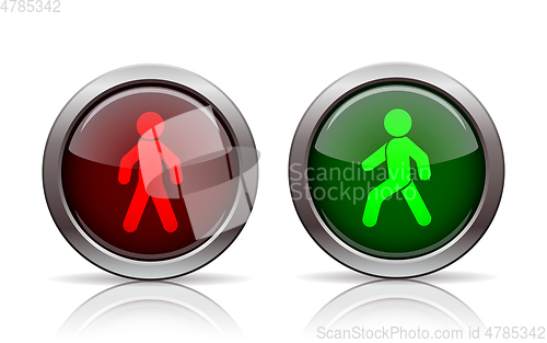 Image of Pedestrian traffic lights red and green isolated on white