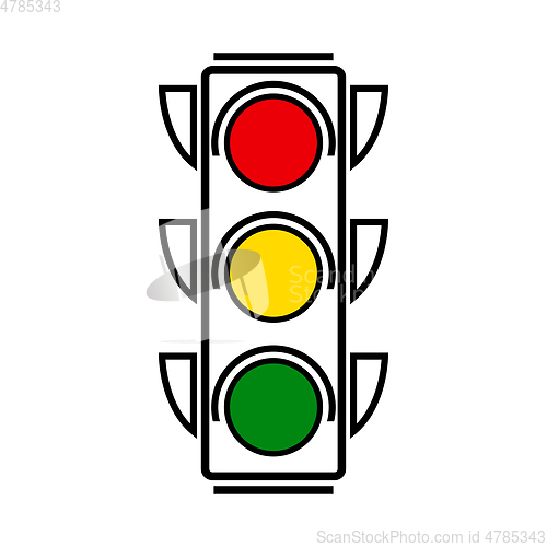 Image of Traffic lights with all three colors on.