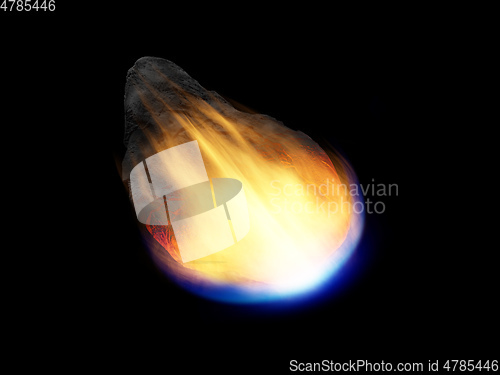 Image of glowing asteroid in deep space