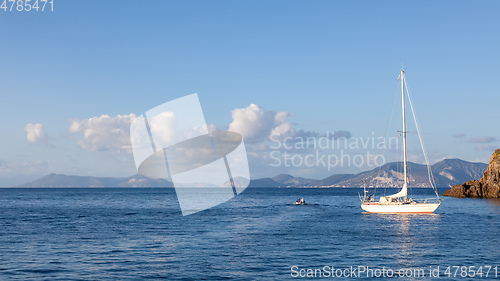 Image of sailing boat at Lipari Islands Sicily Italy