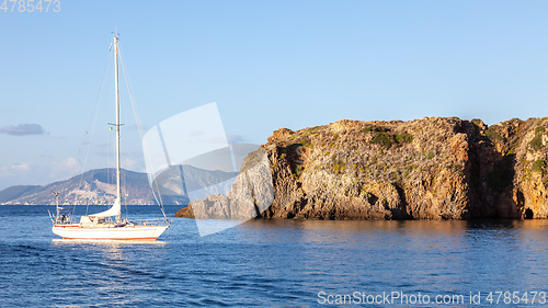 Image of sailing boat at Lipari Islands Sicily Italy