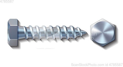 Image of Bolt screw metal pin with head slot and side view