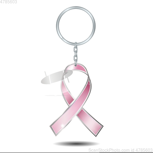 Image of Realistic silver Keychains with shape of breast cancer awareness pink ribbon