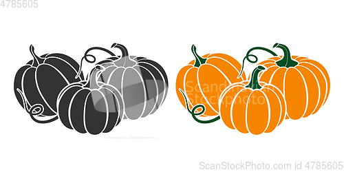 Image of Pumpkins with leaves, silhouette on white background.