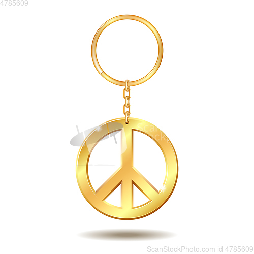 Image of Realistic Golden Keychains with peace symbol isolated on white