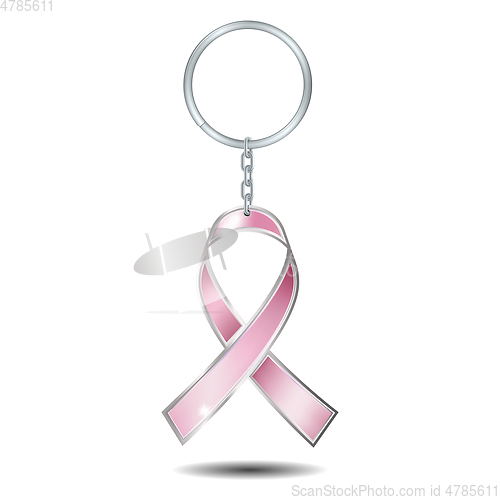 Image of Realistic silver Keychains with shape of breast cancer awareness pink ribbon
