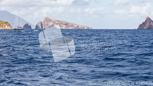 Image of sailing boat at Lipari Islands Sicily Italy